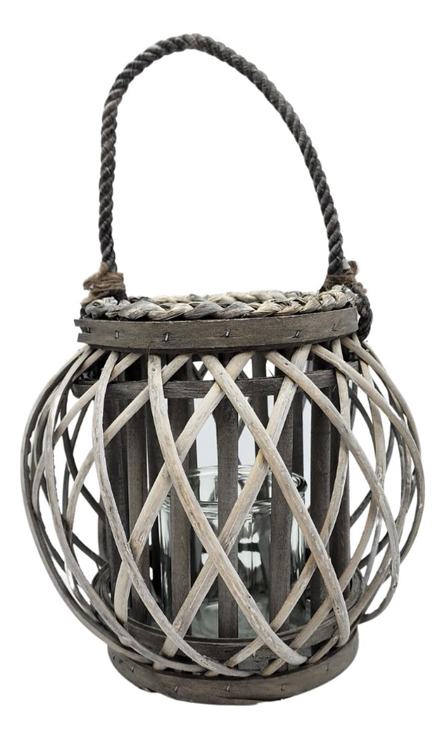 CANDELABRO PORTA VELA MIMBRE RUSTICO GRIS REDONDO TERRAZA - 1