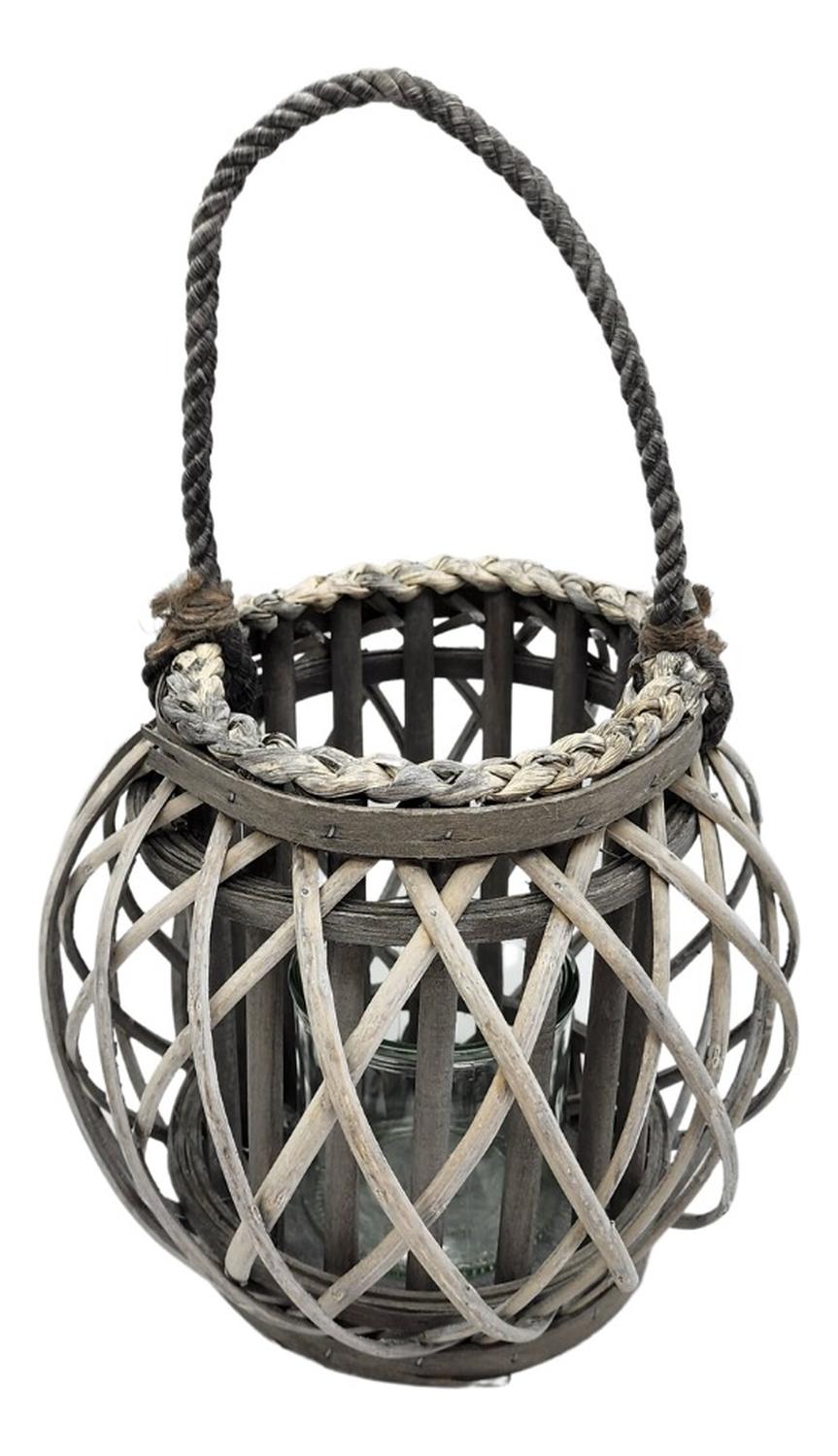 CANDELABRO PORTA VELA MIMBRE RUSTICO GRIS REDONDO TERRAZA - 2