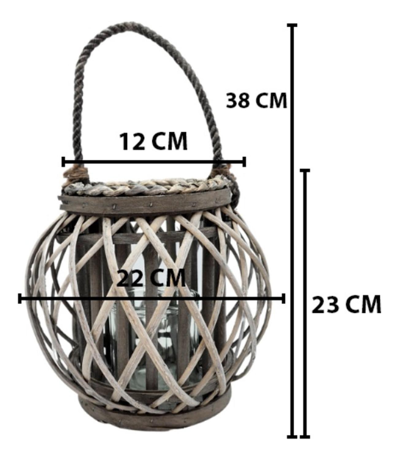 CANDELABRO PORTA VELA MIMBRE RUSTICO GRIS REDONDO TERRAZA - 3