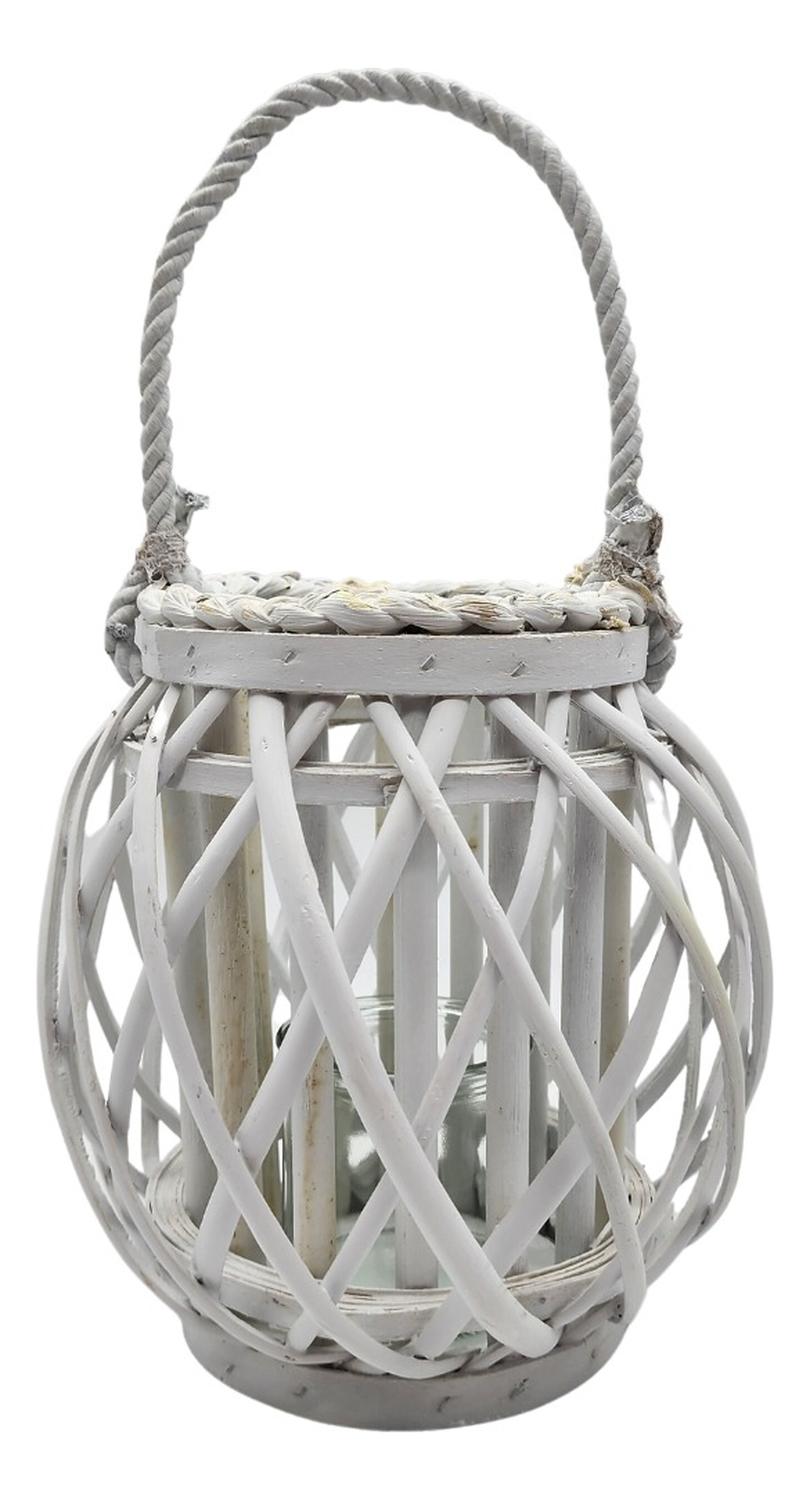 CANDELABRO PORTA VELA MIMBRE RUSTICO TERRAZA BLANCO DECORA - 1