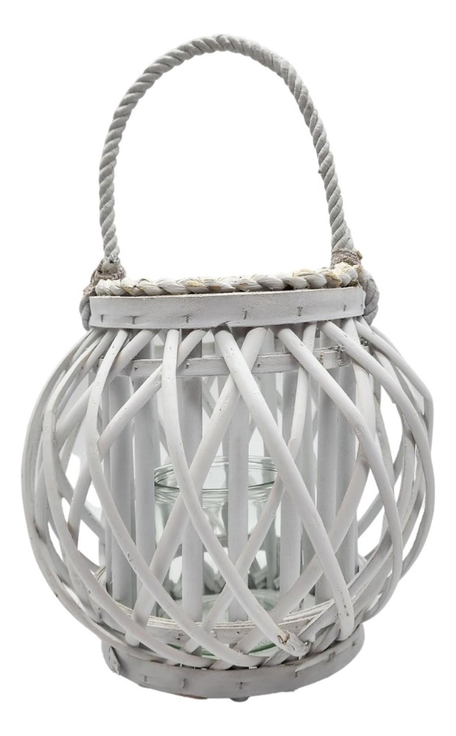 CANDELABRO PORTA VELA MIMBRE RUSTICO REDONDO TERRAZA BLANCO - 1
