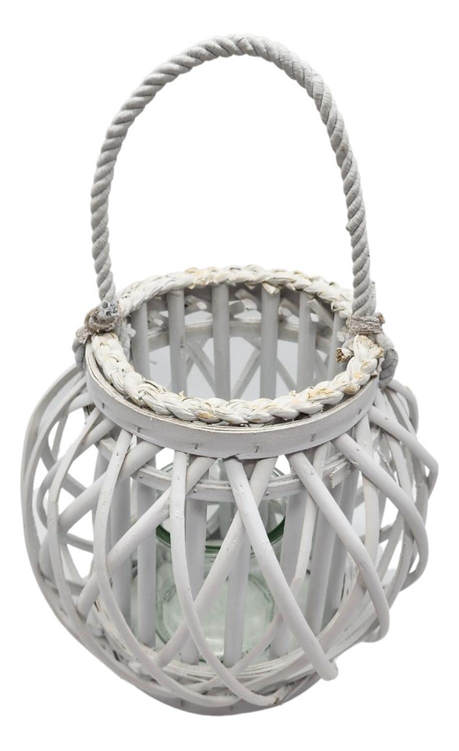 CANDELABRO PORTA VELA MIMBRE RUSTICO REDONDO TERRAZA BLANCO - 2