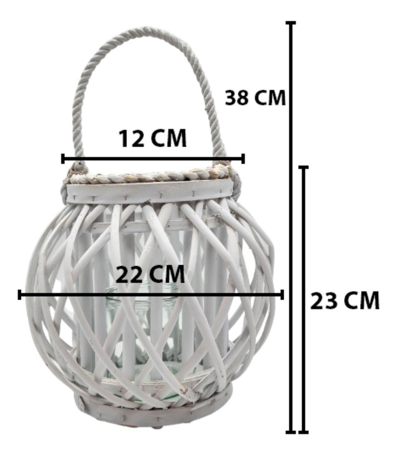 CANDELABRO PORTA VELA MIMBRE RUSTICO REDONDO TERRAZA BLANCO - 3