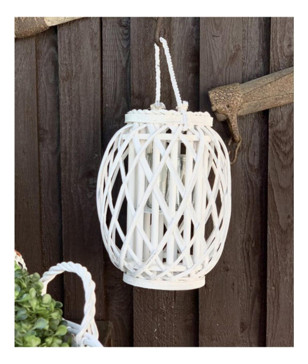 CANDELABRO PORTA VELA MIMBRE RUSTICO REDONDO TERRAZA BLANCO - 7