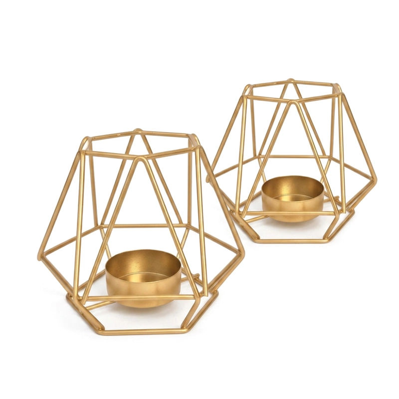 CANDELABRO PORTA VELA DORADO ESTILO GEOME TRICO DECORATIVO - 1