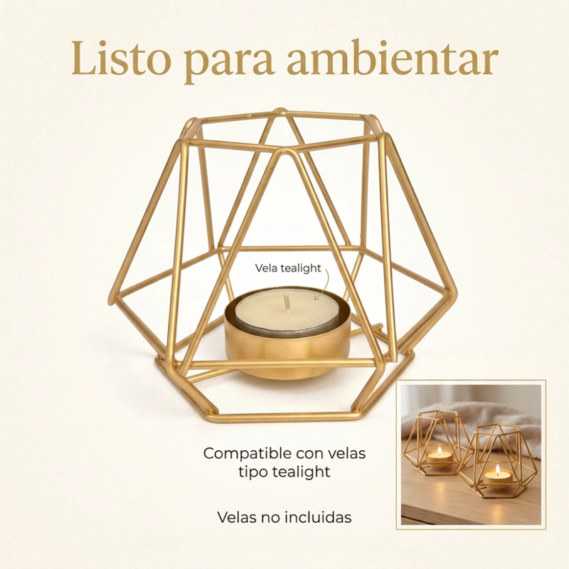 CANDELABRO PORTA VELA DORADO ESTILO GEOME TRICO DECORATIVO - 4
