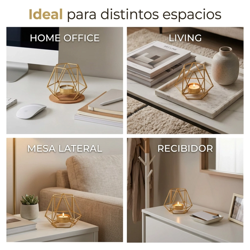 CANDELABRO PORTA VELA DORADO ESTILO GEOME TRICO DECORATIVO - 6