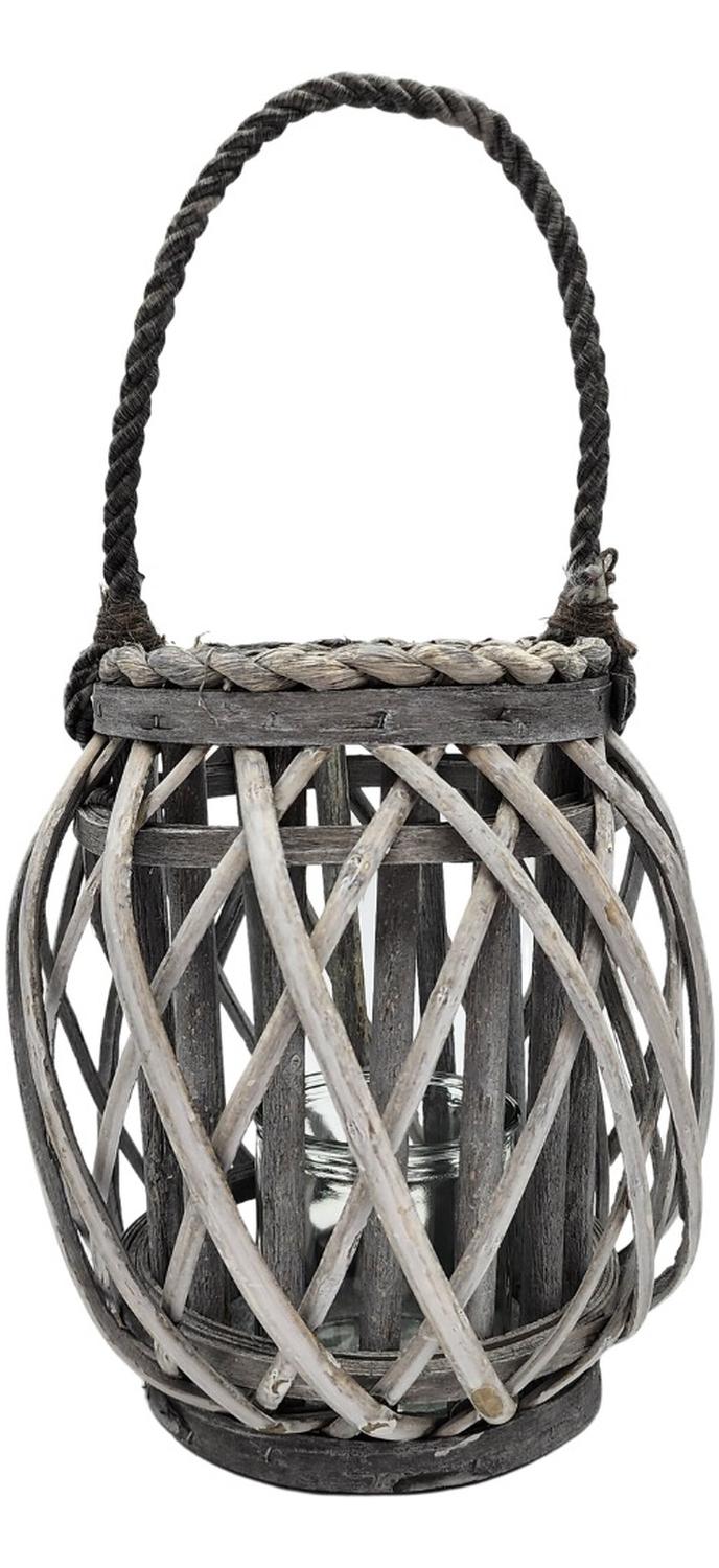 CANDELABRO PORTA VELA MIMBRE RUSTICO GRIS TERRAZA DECORACION - 1
