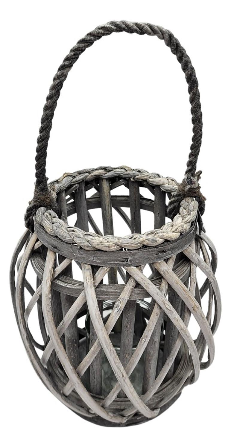 CANDELABRO PORTA VELA MIMBRE RUSTICO GRIS TERRAZA DECORACION - 2