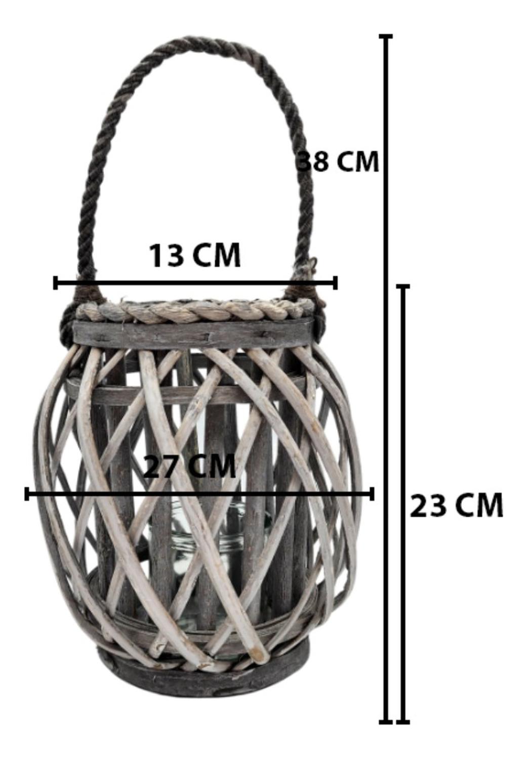 CANDELABRO PORTA VELA MIMBRE RUSTICO GRIS TERRAZA DECORACION - 3