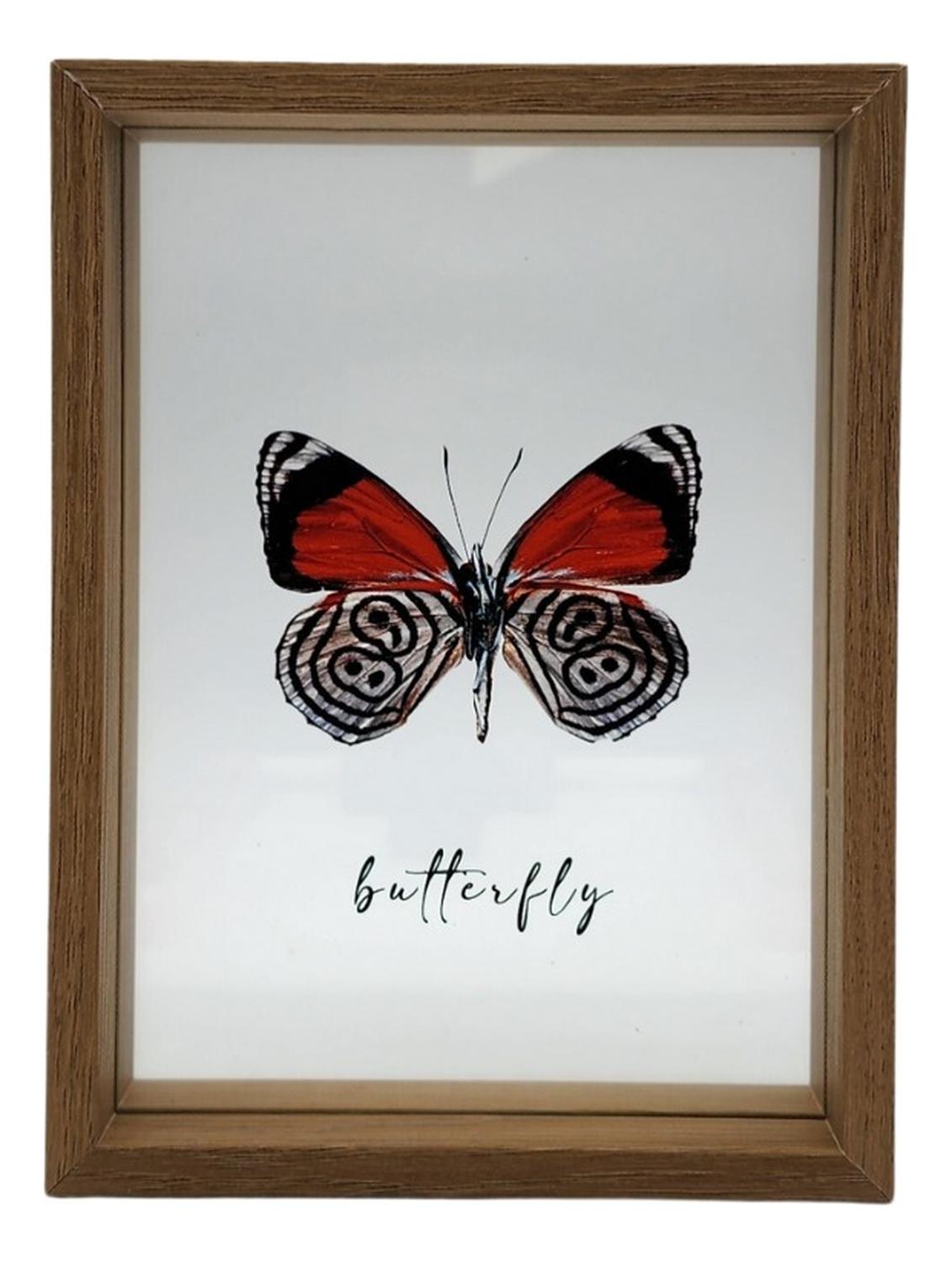 CUADRO VIDRIO MARCO MADERA DISEÑO MARIPOSA GRANDE - 1