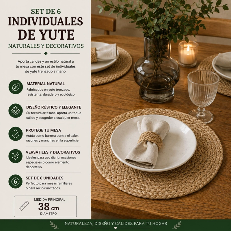 SET 6 INDIVIDUALES REDONDOS PARA COMEDOR TERRAZA MANTELES - 4