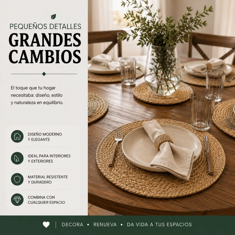 SET 6 INDIVIDUALES REDONDOS PARA COMEDOR TERRAZA MANTELES - 5