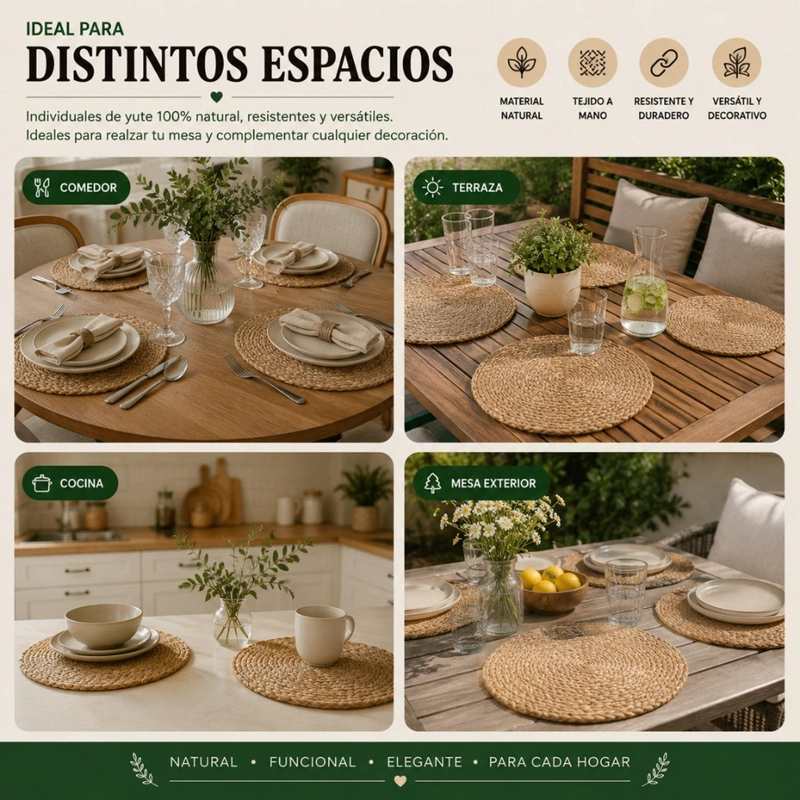 SET 6 INDIVIDUALES REDONDOS PARA COMEDOR TERRAZA MANTELES - 6