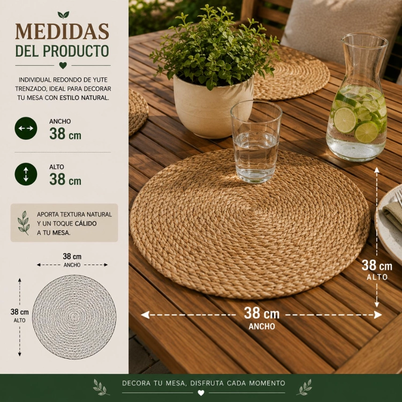 SET 6 INDIVIDUALES REDONDOS PARA COMEDOR TERRAZA MANTELES - 7