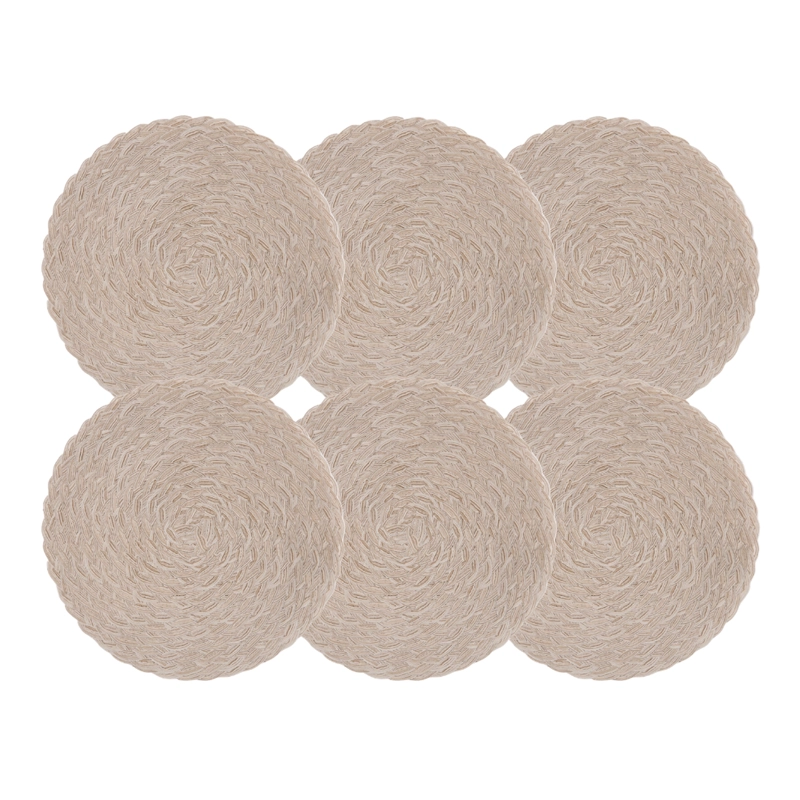 SET 6 INDIVIDUALES CIRCULARES BORDE TRENZADO COLOR ARENA - 1
