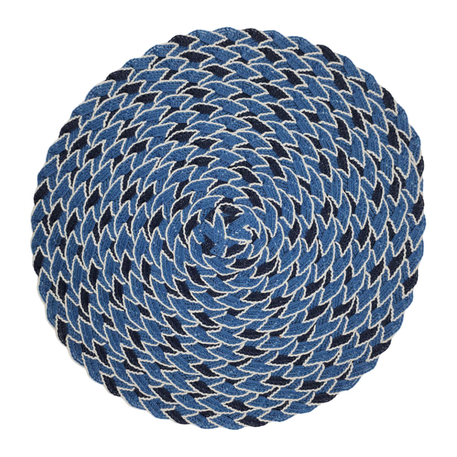 SET 6 INDIVIDUALES CIRCULARES TRENZADOS COMPLETO BLANCO AZUL - 1