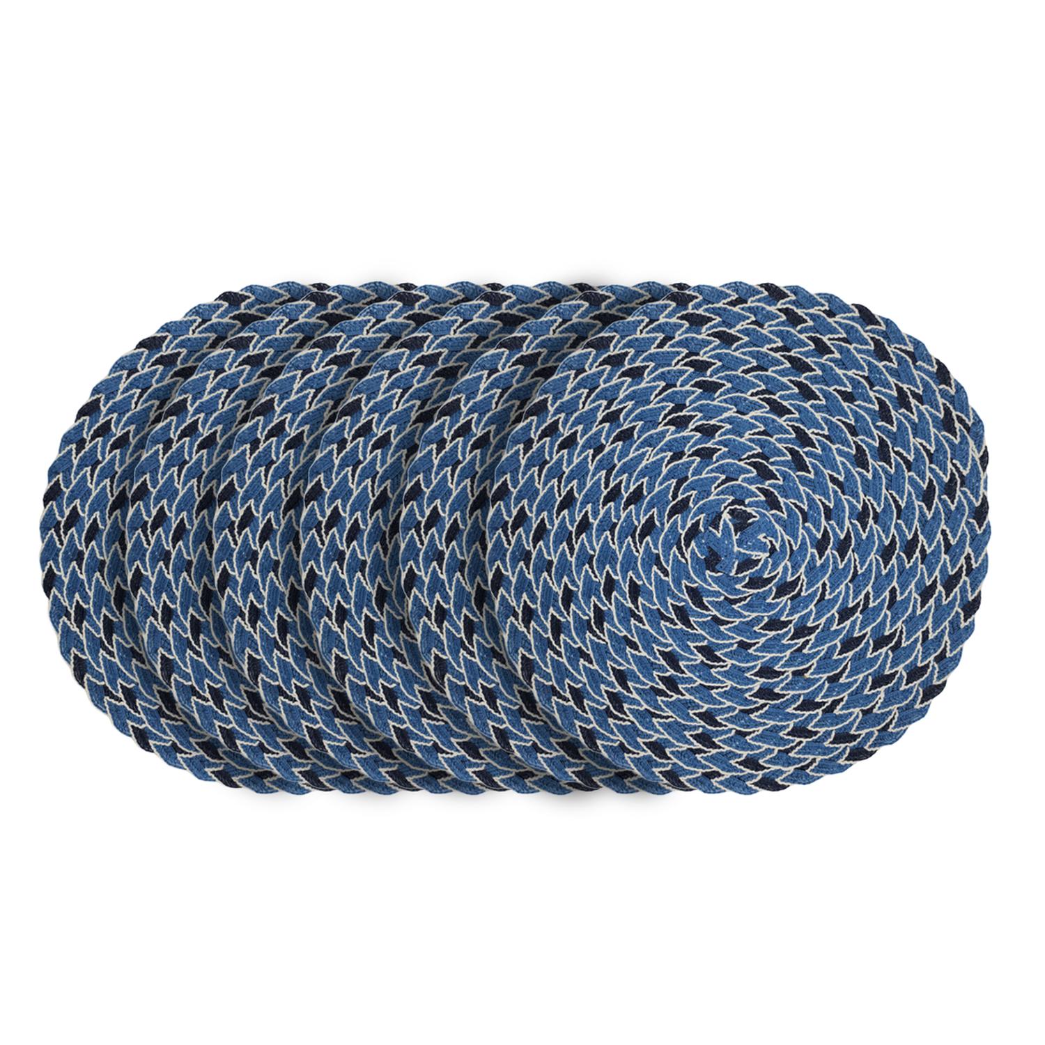 SET 6 INDIVIDUALES CIRCULARES TRENZADOS COMPLETO BLANCO AZUL - 2