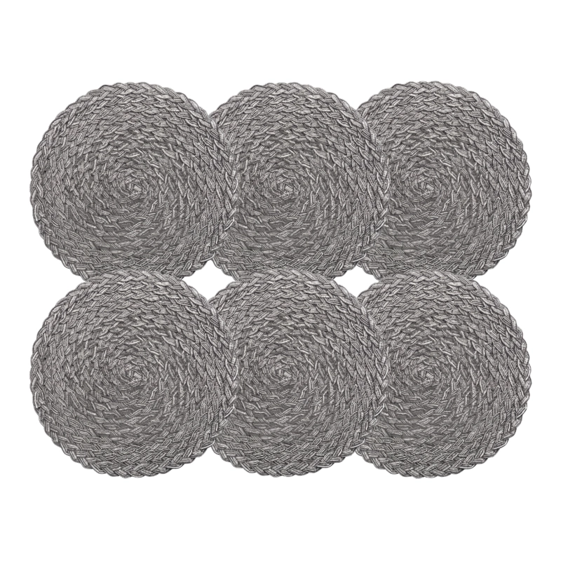 SET 6 INDIVIDUALES CIRCULARES BORDE TRENZADO NEGRO PLATEADO - 1