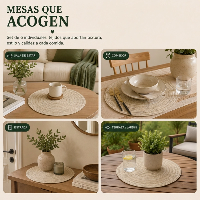 SET 6 INDIVIDUALES FLIP CIRCULARES ESTILO ZIGZAG DISEÑO BEIGE - 8