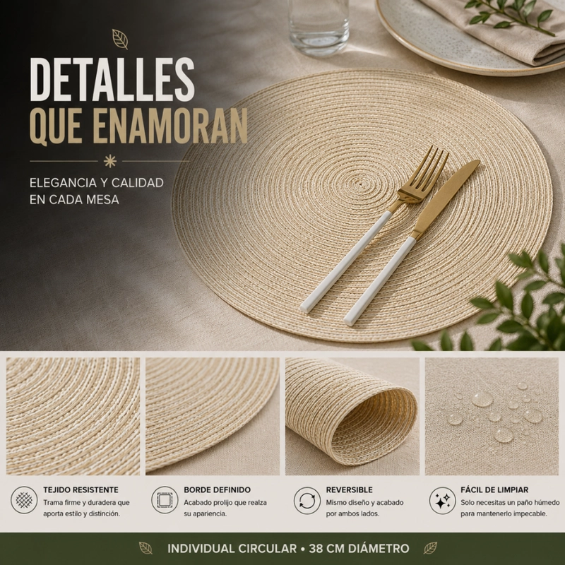SET 6 INDIVIDUALES FLIP CIRCULARES ESTILO ZIGZAG DISEÑO BEIGE - 9