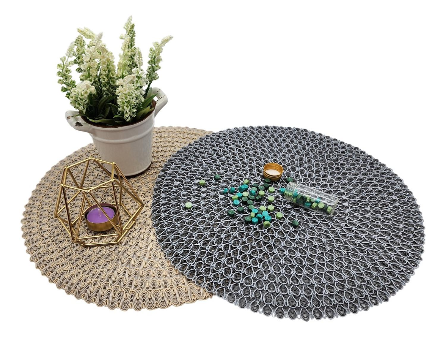 SET 6 INDIVIDUALES FLIP CIRCULARES ESTILO ZIGZAG DISEÑO GRIS - 4