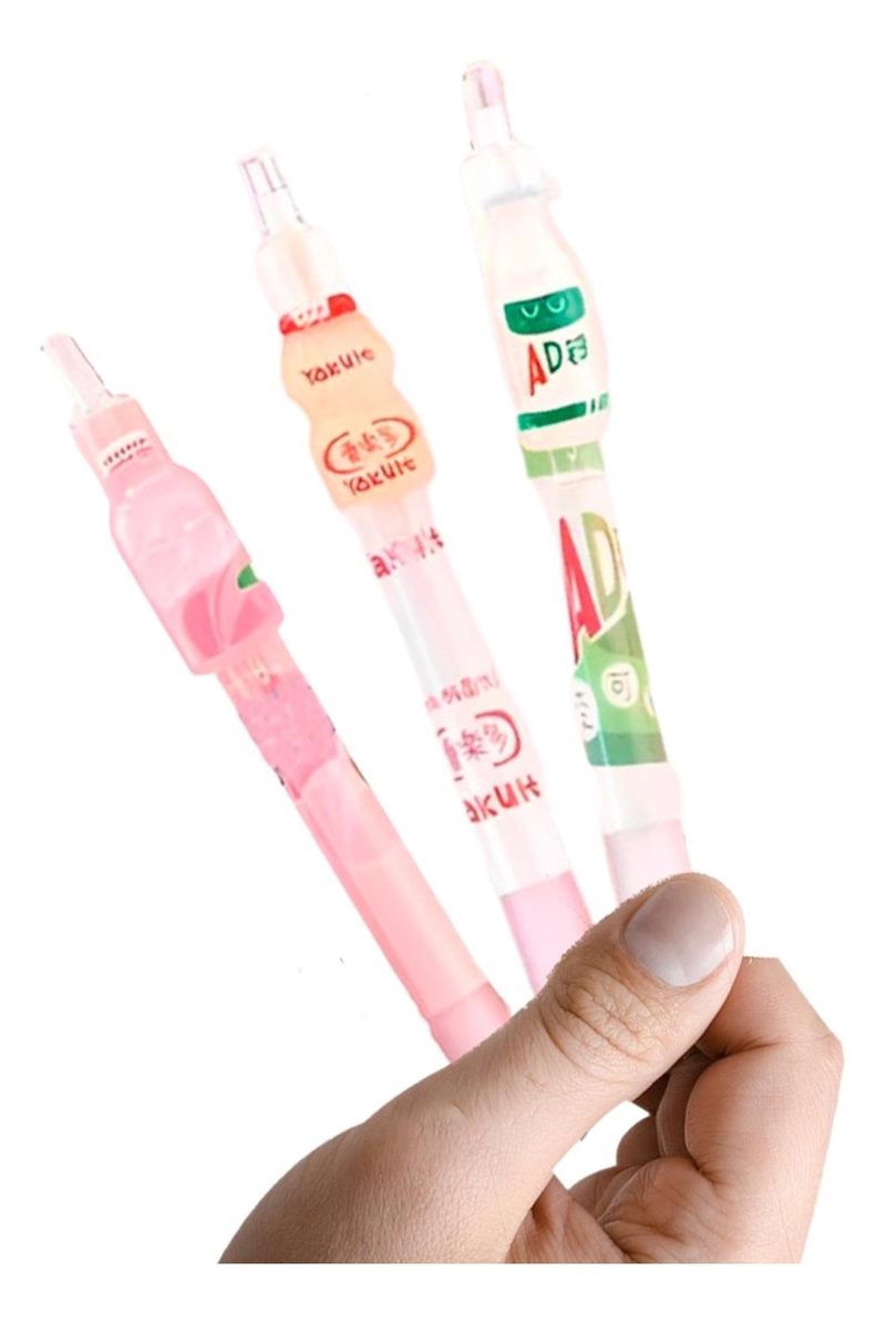 SET 3 LAPICES DISEÑO BEBIDAS BEBESTIBLES KAWAII CUTE NEGRO LAPIZ ROSADO BLANCO ROSADO - 1