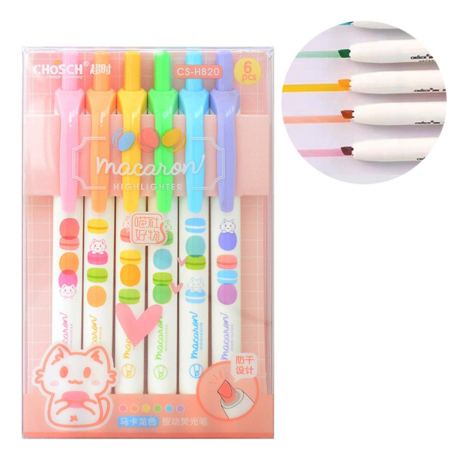 SET 6 LÁPICES FLIPEREX DESTACADORES PUNTA BISELADA PASTEL MACARON - 1