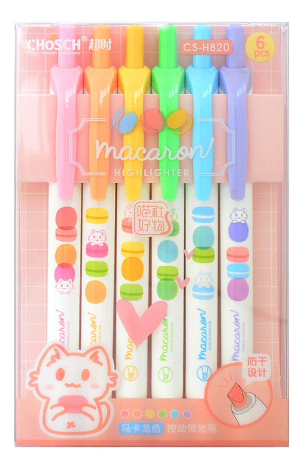 SET 6 LÁPICES FLIPEREX DESTACADORES PUNTA BISELADA PASTEL MACARON - 2