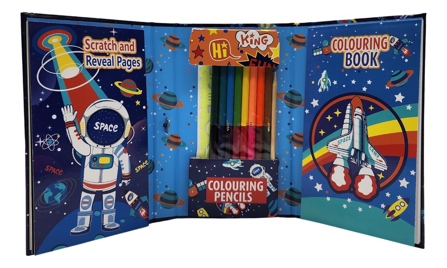 SET DE ARTE FLIP PARA NIÑOS LAPICES DIBUJOS Y PIZARRA COLOREAR ASTRONAUTA - 2
