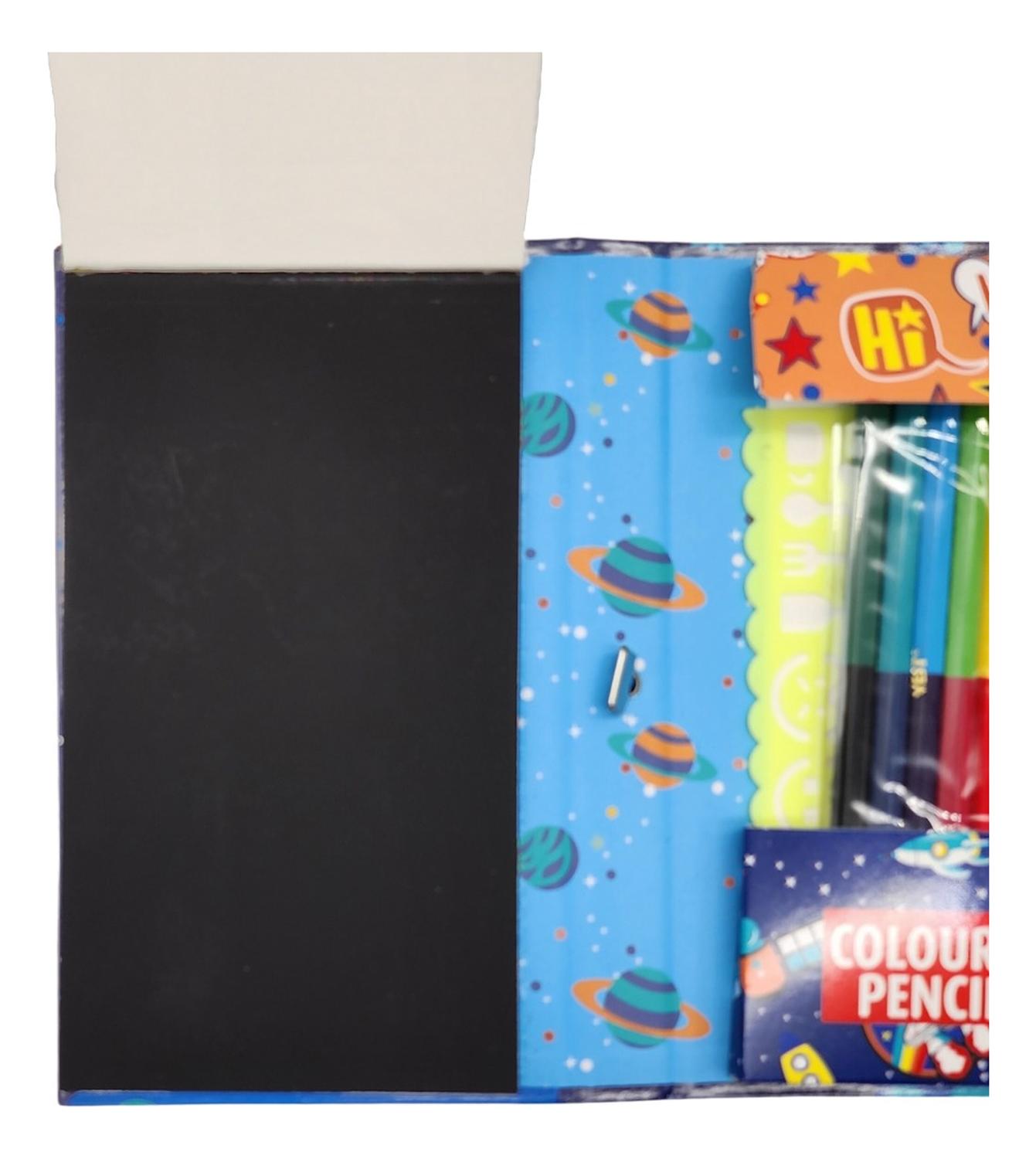 SET DE ARTE FLIP PARA NIÑOS LAPICES DIBUJOS Y PIZARRA COLOREAR ASTRONAUTA - 3