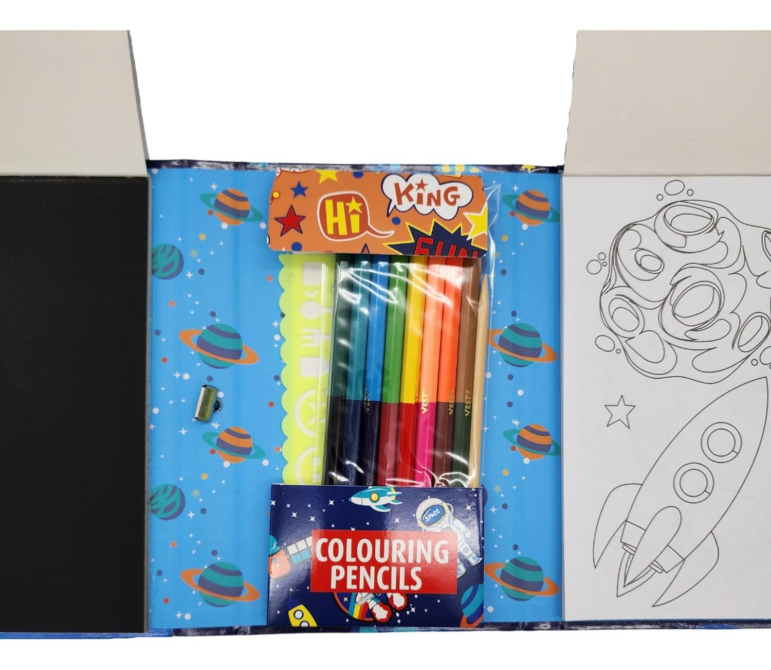 SET DE ARTE FLIP PARA NIÑOS LAPICES DIBUJOS Y PIZARRA COLOREAR ASTRONAUTA - 4