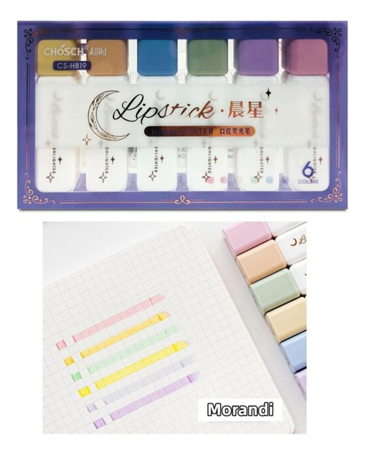 SET DESTACADOR LIPSTICK FLIP PASTEL 6 COLORES HIGHLIGHTER LAPICES - 1