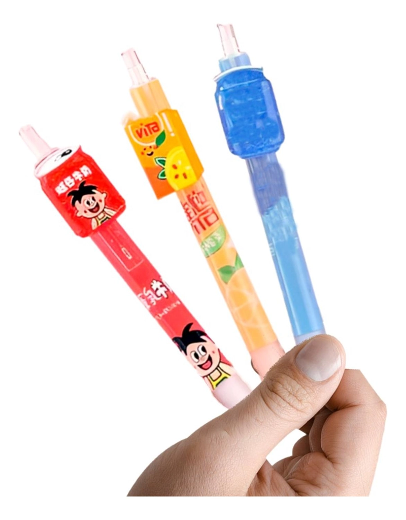 SET 3 LAPICES DISEÑO BEBIDAS BEBESTIBLES KAWAII CUTE NEGRO LAPIZ AZUL NARANJO ROJO - 1