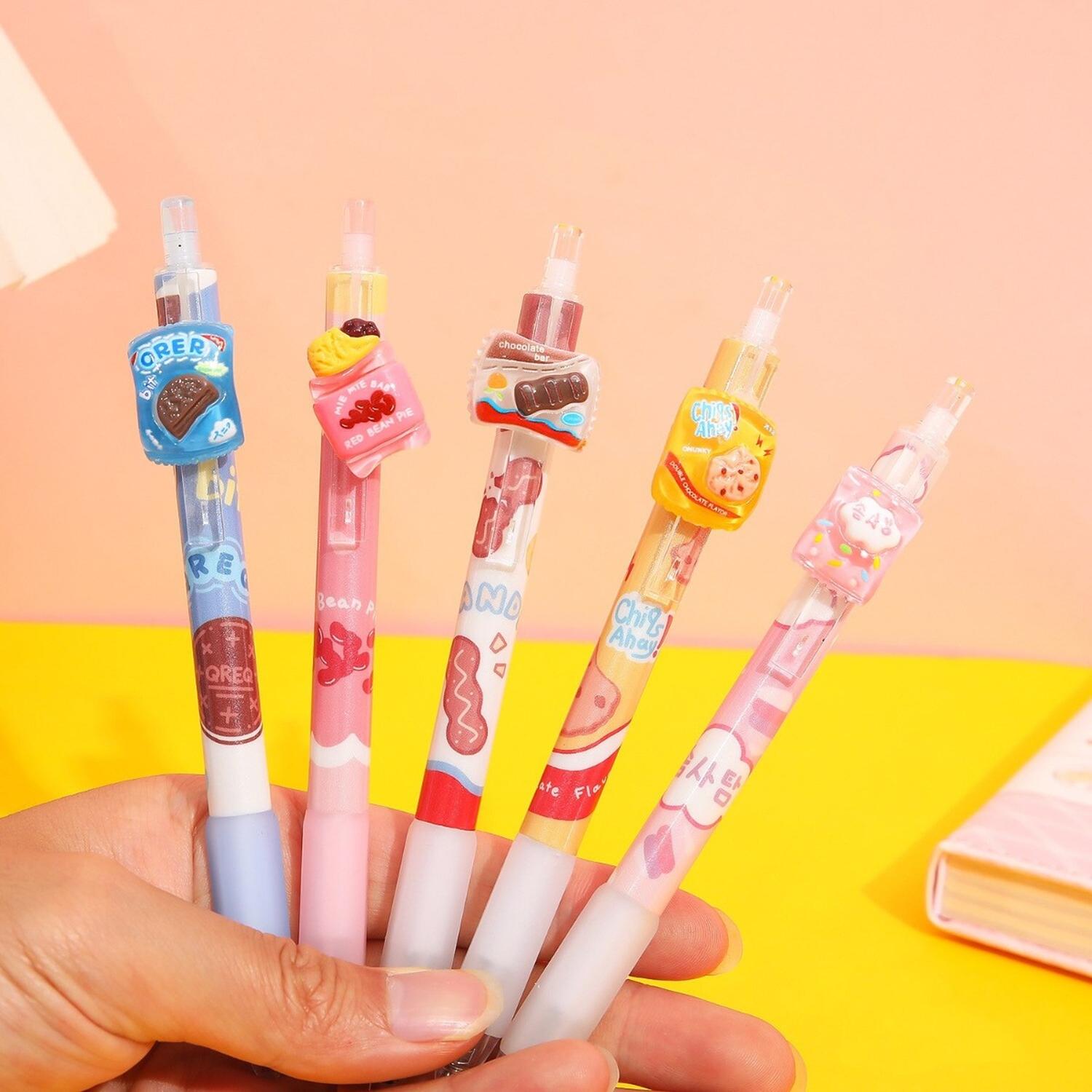 SET X6 LÁPICES BOLÍGRAFOS TINTA GEL NEGRO KAWAII ALIMENTOS CUTE - 4