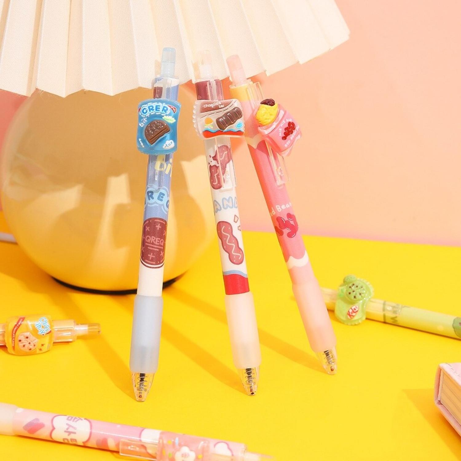 SET X6 LÁPICES BOLÍGRAFOS TINTA GEL NEGRO KAWAII ALIMENTOS CUTE - 5