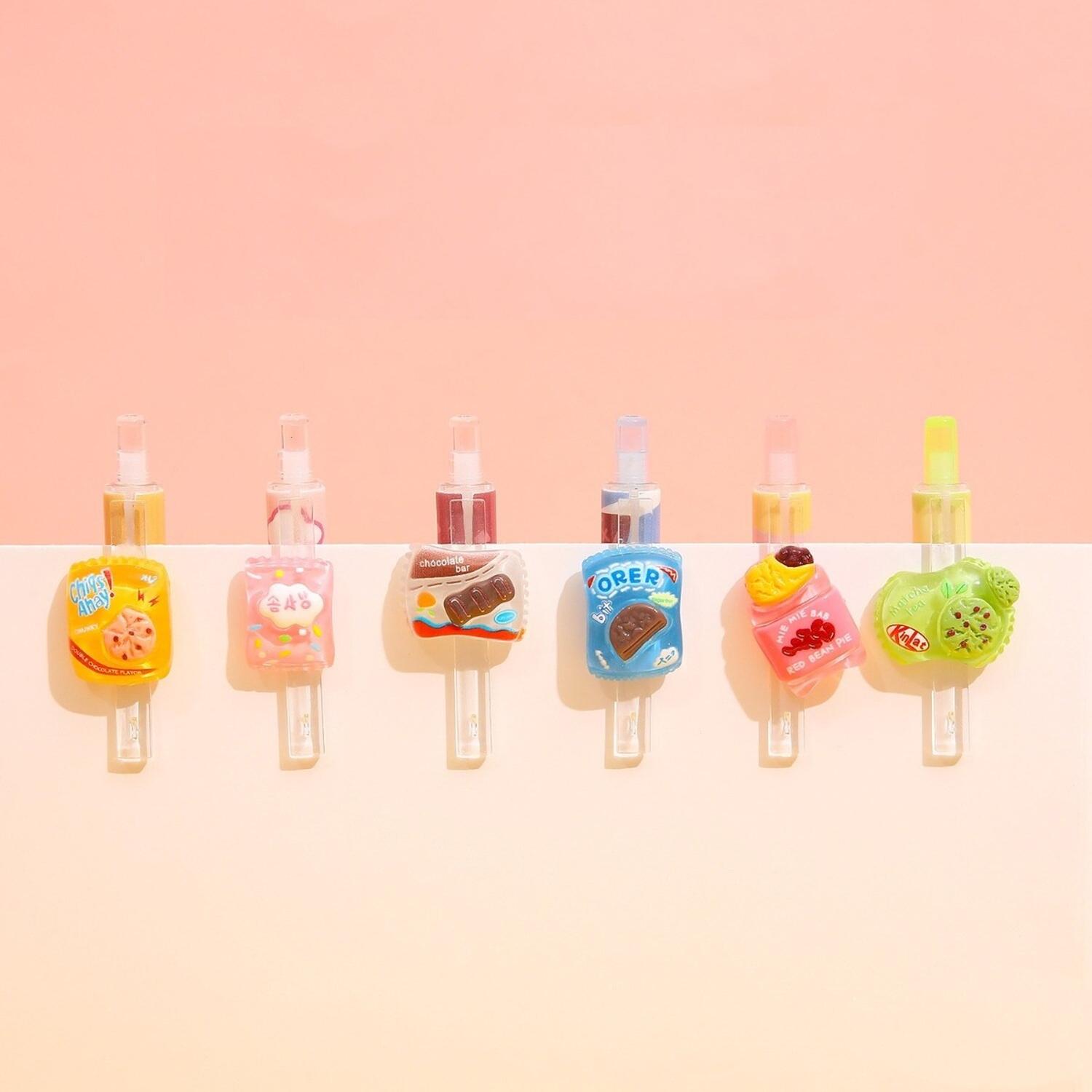 SET X6 LÁPICES BOLÍGRAFOS TINTA GEL NEGRO KAWAII ALIMENTOS CUTE - 6