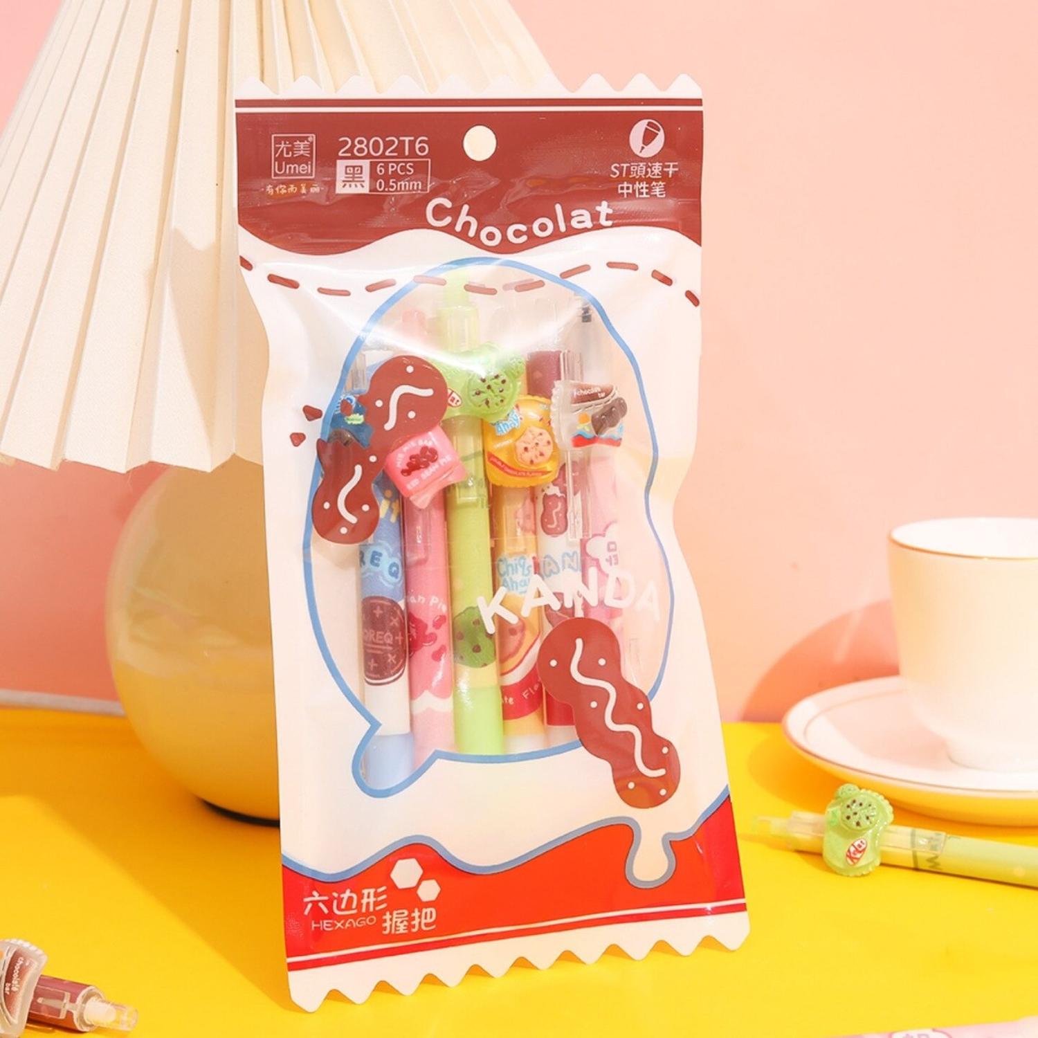 SET X6 LÁPICES BOLÍGRAFOS TINTA GEL NEGRO KAWAII ALIMENTOS CUTE - 7