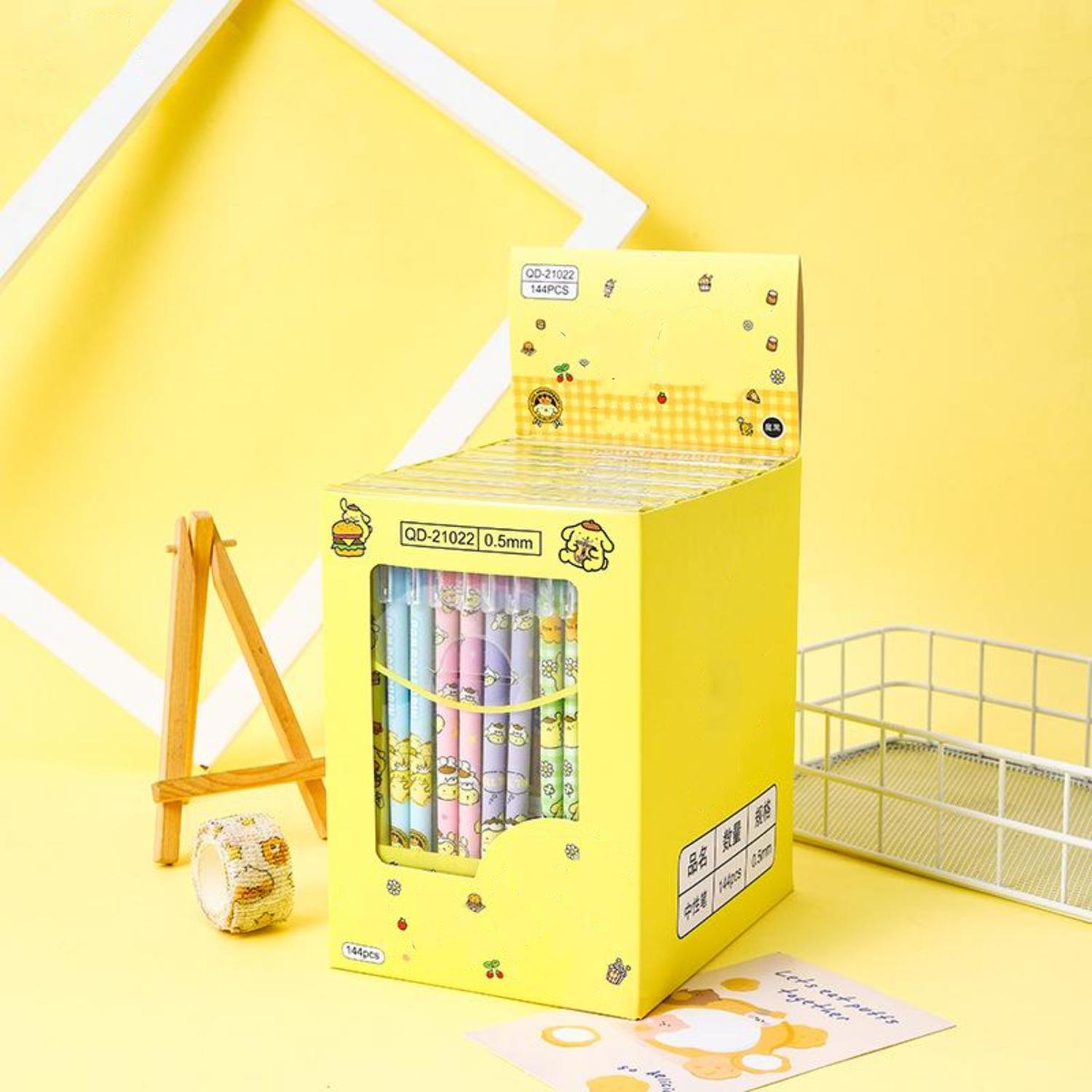 SET 12 LÁPICES BOLÍGRAFOS FLIPEREX TINTA GEL NEGRO DISEÑOS KAWAII NEGRO AMARILLO MULTICOLOR - 2