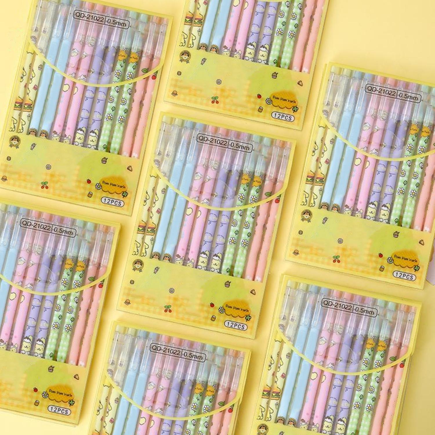 SET 12 LÁPICES BOLÍGRAFOS FLIPEREX TINTA GEL NEGRO DISEÑOS KAWAII NEGRO AMARILLO MULTICOLOR - 3