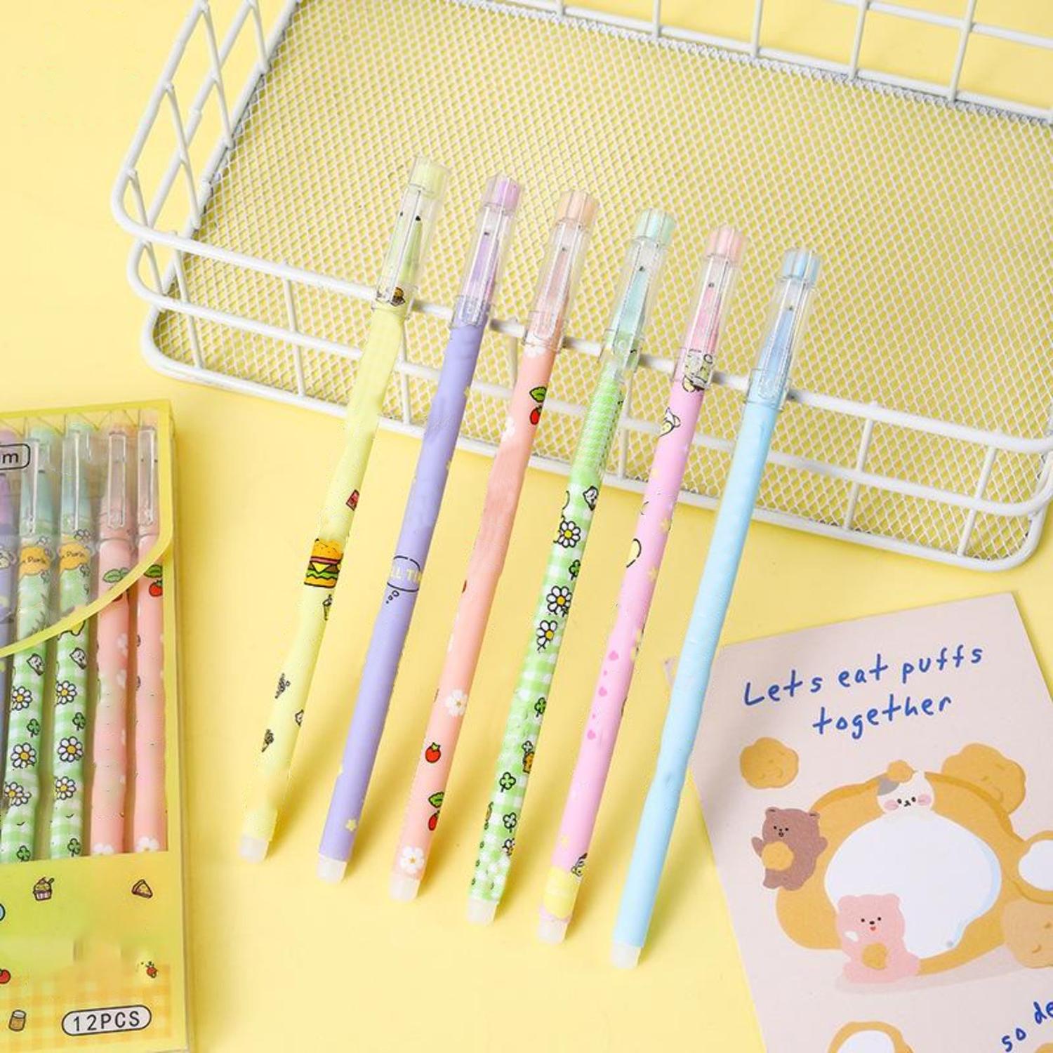 SET 12 LÁPICES BOLÍGRAFOS FLIPEREX TINTA GEL NEGRO DISEÑOS KAWAII NEGRO AMARILLO MULTICOLOR - 4