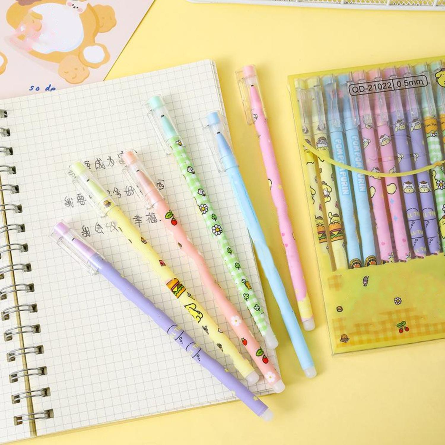 SET 12 LÁPICES BOLÍGRAFOS FLIPEREX TINTA GEL NEGRO DISEÑOS KAWAII NEGRO AMARILLO MULTICOLOR - 5