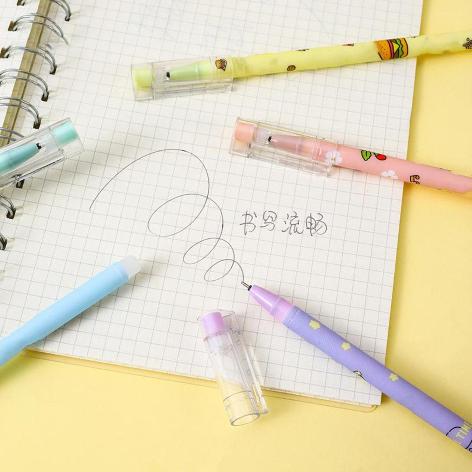 SET 12 LÁPICES BOLÍGRAFOS FLIPEREX TINTA GEL NEGRO DISEÑOS KAWAII NEGRO AMARILLO MULTICOLOR - 6