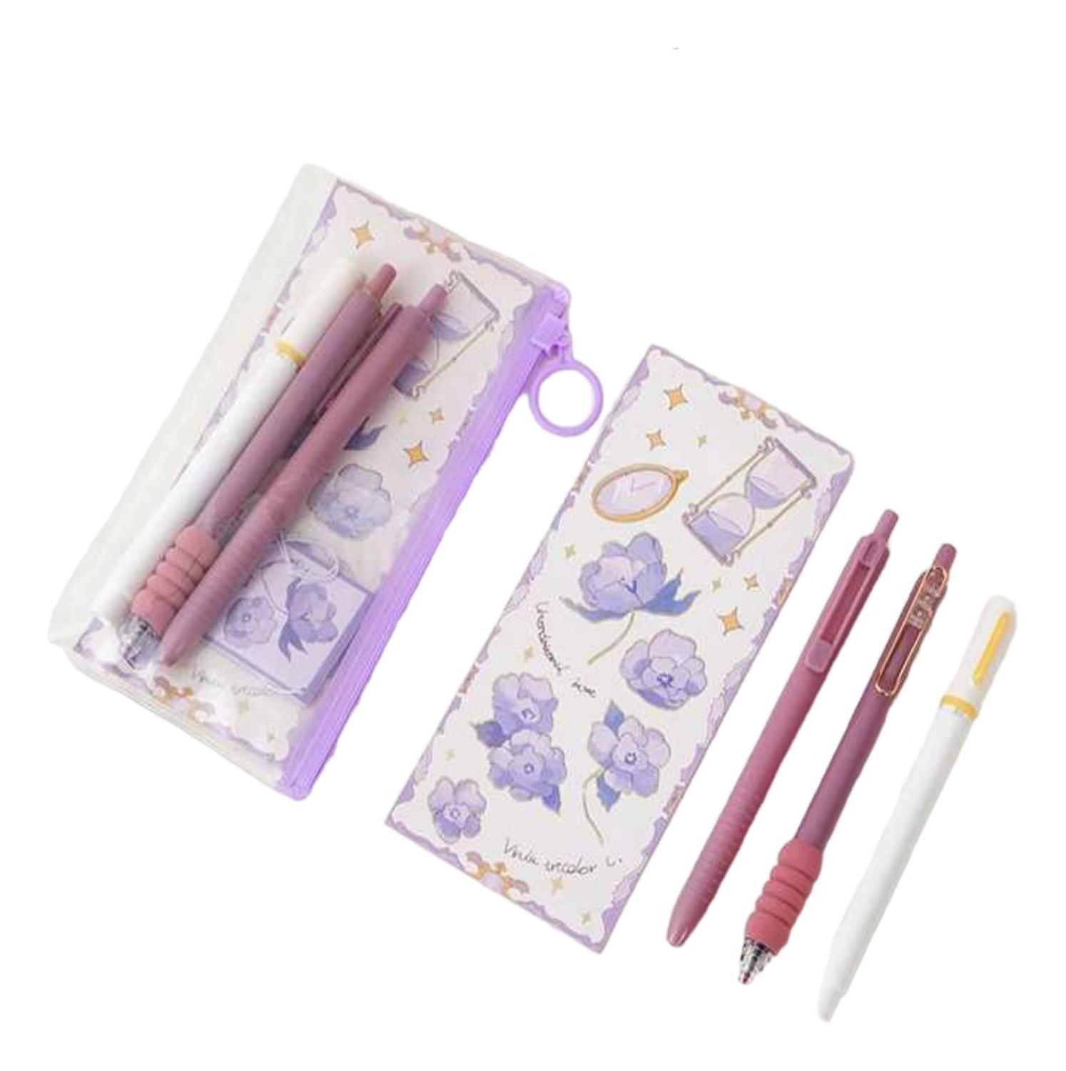 SET 3 LAPICES CON ESTUCHE MORADO MAS ACCESORIO REGALO - 1