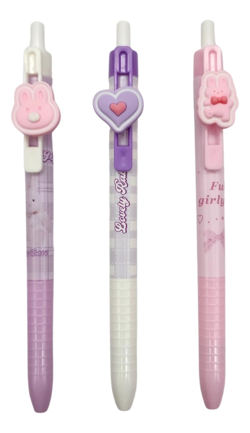 SET 3 LAPICES KAWAII CUTE DISEÑO LOVELY RABBIT + COLGANTE - 4