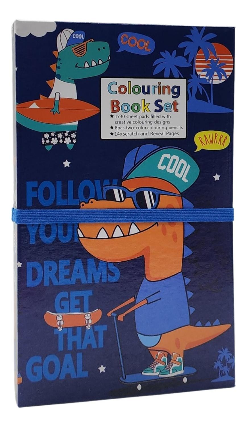 SET DE ARTE FLIP PARA NIÑOS LAPICES DIBUJOS Y PIZARRA COLOREAR DINOSAURIO - 1