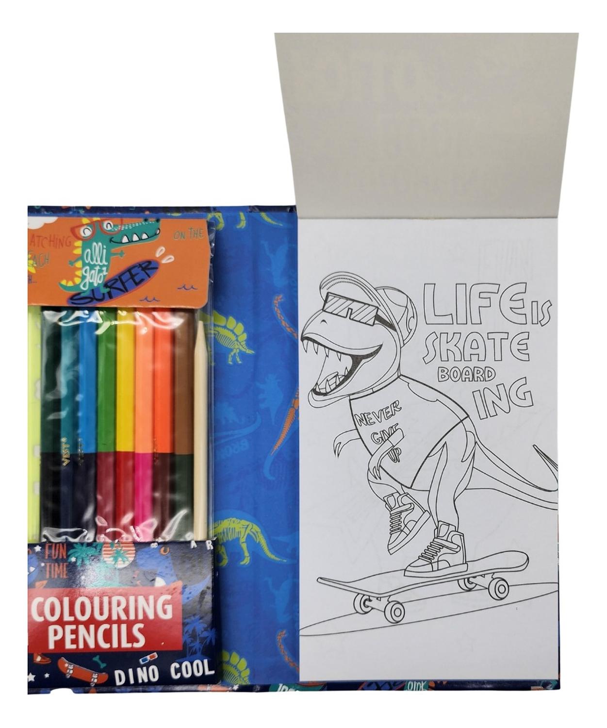 SET DE ARTE FLIP PARA NIÑOS LAPICES DIBUJOS Y PIZARRA COLOREAR DINOSAURIO - 5