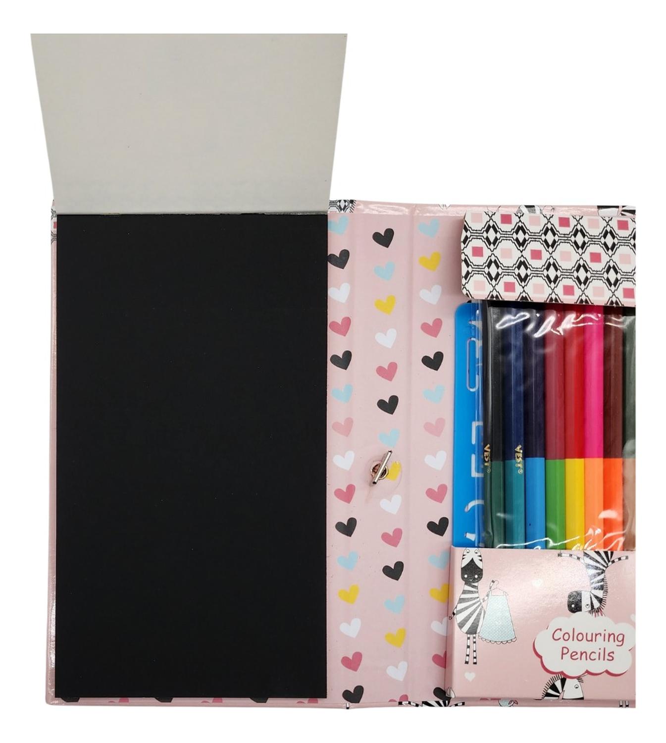 SET DE ARTE FLIP PARA NIÑOS LAPICES DIBUJOS Y PIZARRA COLOREAR CEBRITA - 4