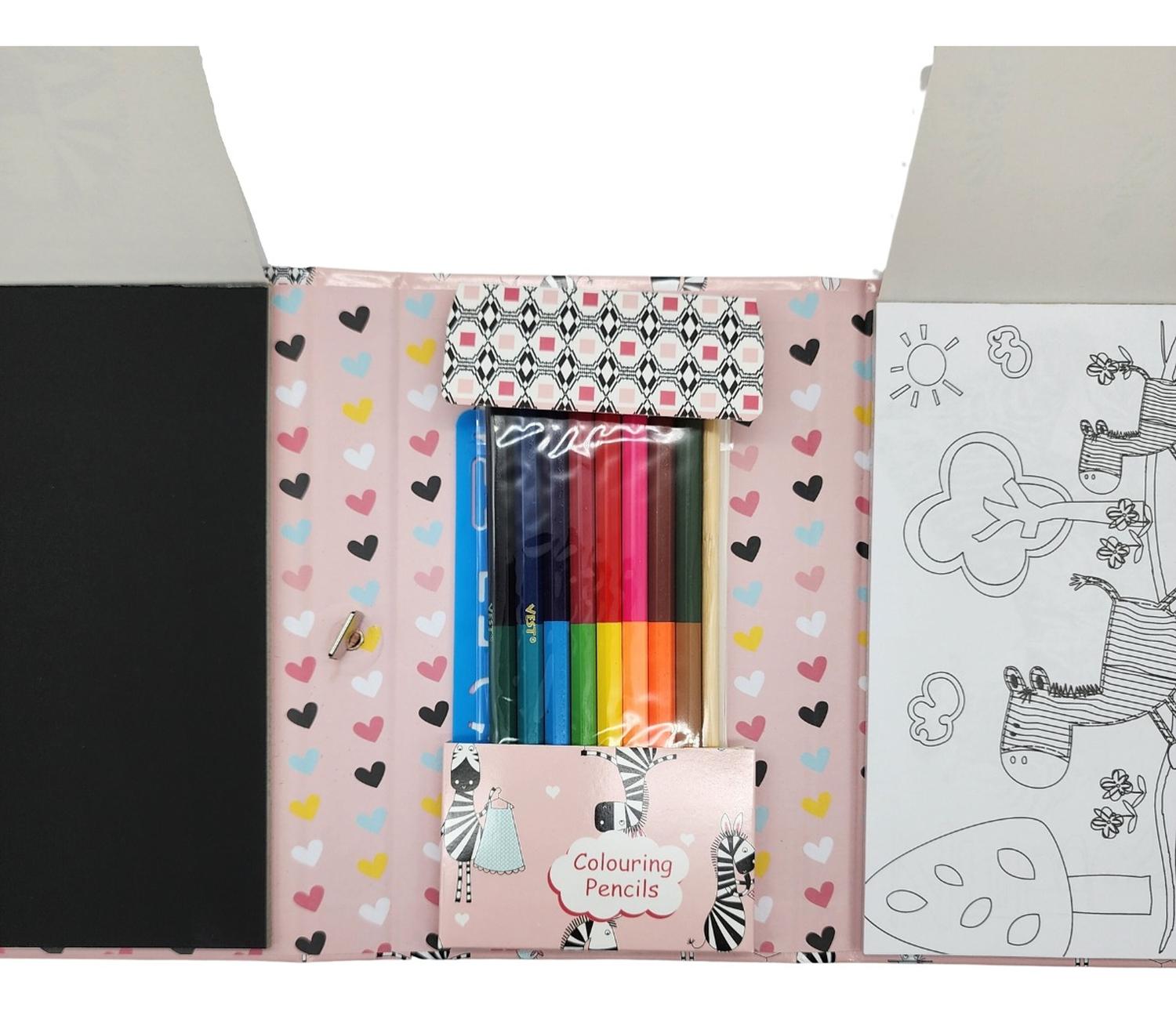 SET DE ARTE FLIP PARA NIÑOS LAPICES DIBUJOS Y PIZARRA COLOREAR CEBRITA - 5