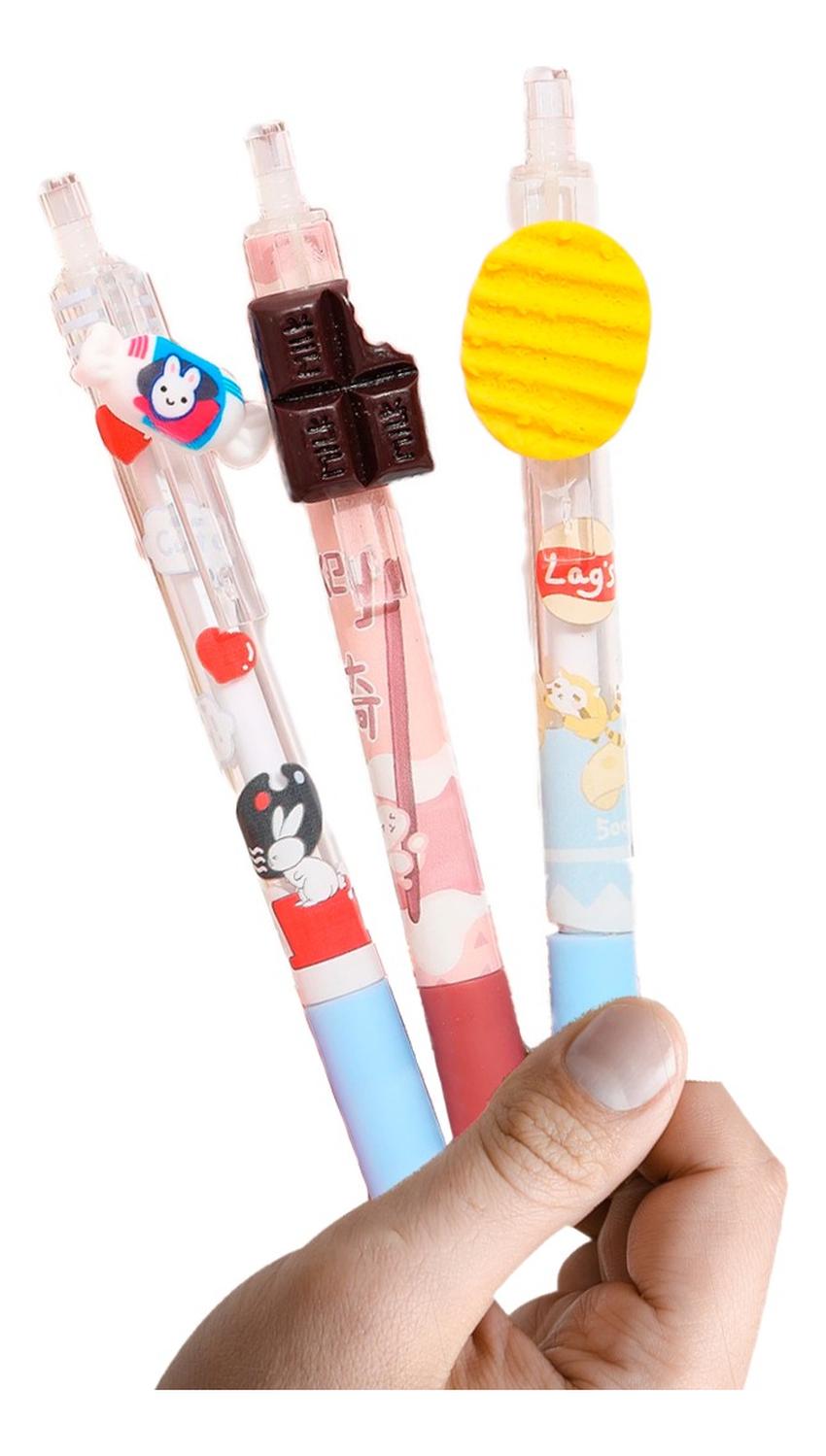 SET 3 LÁPICES DISEÑO DULCES GALLETAS PAPITAS KAWAII CUTE NEGRO LAPIZ CARAMELO CHOCOLATE PAPITA - 1